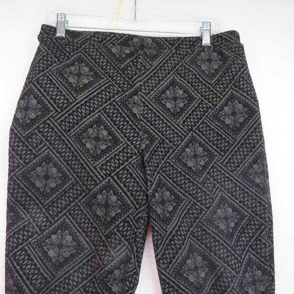 Chicos Pants Womens Med Black Gray Textured Damask Slim Tuxedo‎ Stretch Pull On - Picture 2 of 9